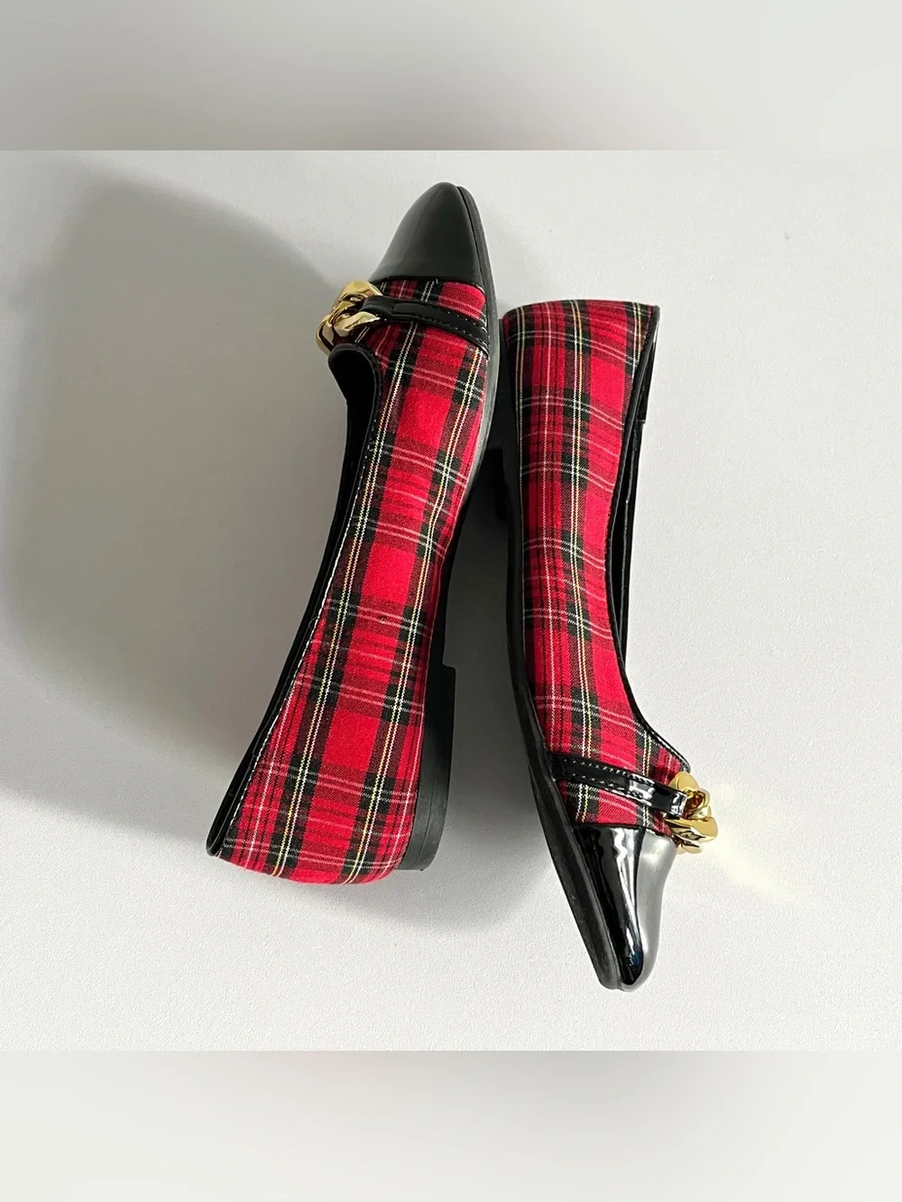 Steve Madden girls ballet flats shoes 4 red tartan plaid holiday patent vivi